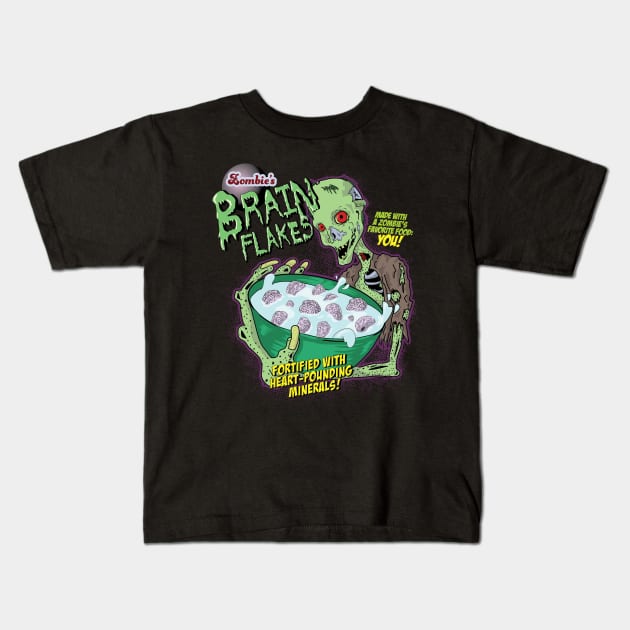 Brain Flakes Zombie Cereal Mashup Funny Design Kids T-Shirt by Get Hopped Apparel